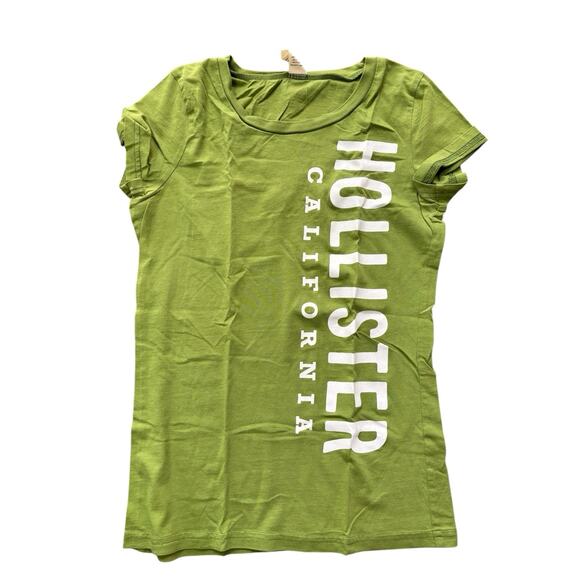 VTG Y2K HOLLISTER GREEN SCREENPRINT SPELLOUT SCRIPT GRAPHIC T SHIRT WOMENS SZ L - Picture 1 of 3